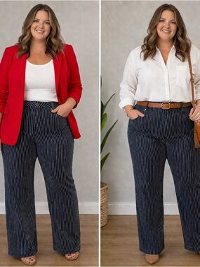 Judy Blue Navy Pinstripe Wide Leg Jeans 05-0182